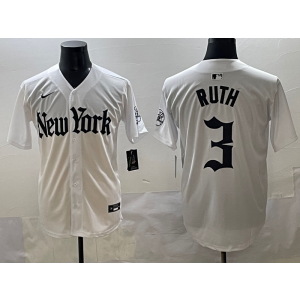 MLB Yankees 3 Babe Ruth New White Nike Cool Base Men Jersey