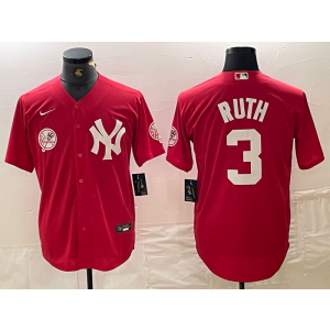 MLB Yankees 3 Babe Ruth Red Nike Cool Base Men Jersey