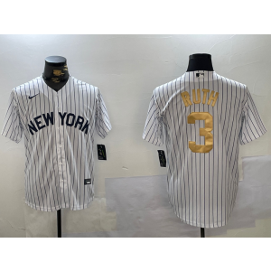 MLB Yankees 3 Babe Ruth White Gold Number Nike Cool Base Men Jersey