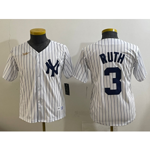 MLB Yankees 3 Babe Ruth White Nike Cool Base Youth Jersey
