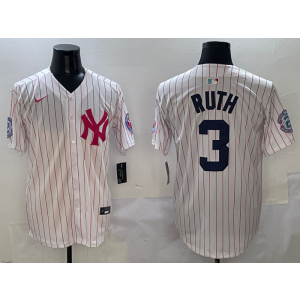 MLB Yankees 3 Babe Ruth White Pink Nike Cool Base Men Jersey