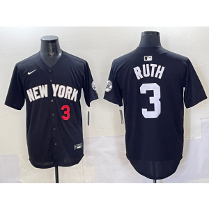 MLB Yankees 3 Ruth Black Nike Cool Base Men Jersey