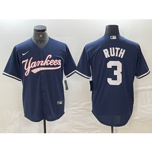 MLB Yankees 3 Ruth Navy Nike Cool Base Men Jersey