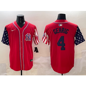 MLB Yankees 4 Lou Gehrig Red USA Flag Nike Cool Base Men Jersey