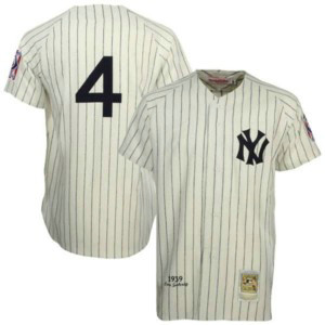 MLB Yankees 4 Lou Gehrig White Mitchell and Ness Throwback Men Jersey