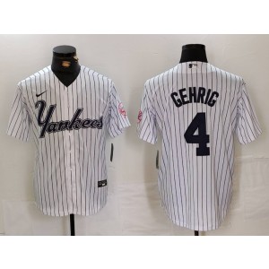 MLB Yankees 4 Lou Gehrig White Nike Cool Base Men Jersey