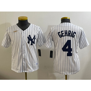 MLB Yankees 4 Lou Gehrig White Nike Cool Base Youth Jersey