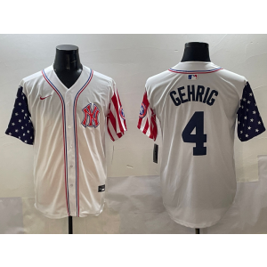 MLB Yankees 4 Lou Gehrig White USA Flag Nike Cool Base Men Jersey