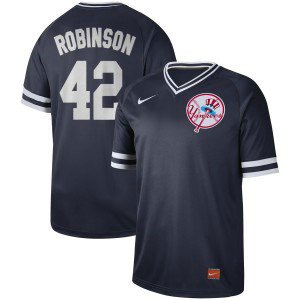 MLB Yankees 42 Jackie Robinson Navy Nike Cooperstown Collection Legend V-Neck Men Jersey