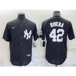 MLB Yankees 42 Mariano Rivera Black Throwback Men Jersey