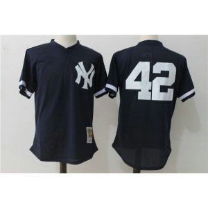 MLB Yankees 42 Mariano Rivera Navy Blue Mitchell and Ness Throwback Men Jersey
