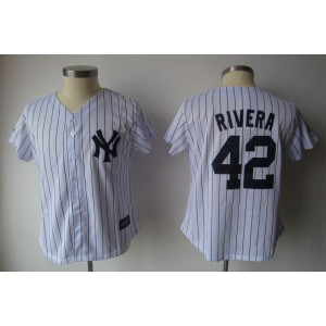 MLB Yankees 42 Mariano Rivera White Strip Fashion Women Jersey