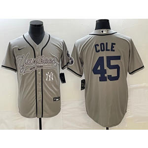 MLB Yankees 45 Gerrit Cole Grey Baseball Nike Cool Base Men Jersey