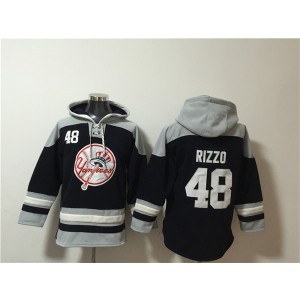 MLB Yankees 48 Anthony Rizzo Black Grey Ageless Must-Have Lace-Up Pullover Hoodie