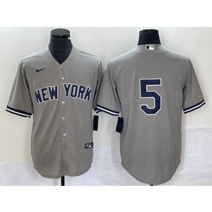 MLB Yankees 5 Grey Nike Cool Base Men Jersey
