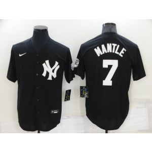 MLB Yankees 7 Mickey Mantle Black Nike Cool Base Men Jersey
