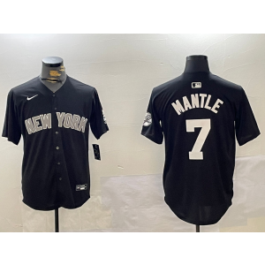 MLB Yankees 7 Mickey Mantle Black Nike Cool Base Men Jersey