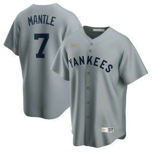MLB Yankees 7 Mickey Mantle Gray Nike Cool Base Men Jerseys