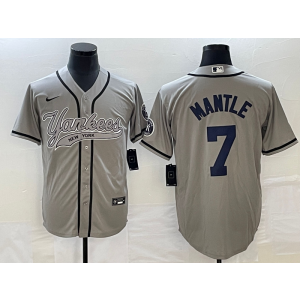 MLB Yankees 7 Mickey Mantle Grey Baseball Nike Cool Base Men Jersey