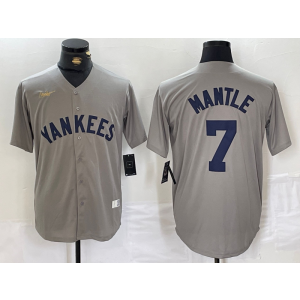MLB Yankees 7 Mickey Mantle Grey Nike Cool Base Men Jersey