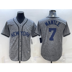 MLB Yankees 7 Mickey Mantle Grey Nike Cool Base Men Jersey