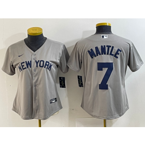 MLB Yankees 7 Mickey Mantle Grey Nike Cool Base Women Jersey