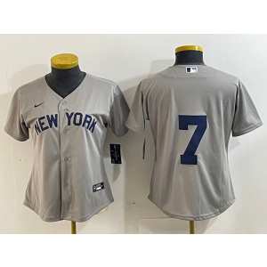 MLB Yankees 7 Mickey Mantle Grey Nike Cool Base Youth Jersey