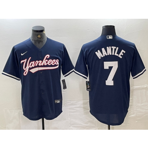 MLB Yankees 7 Mickey Mantle Navy Nike Cool Base Men Jersey