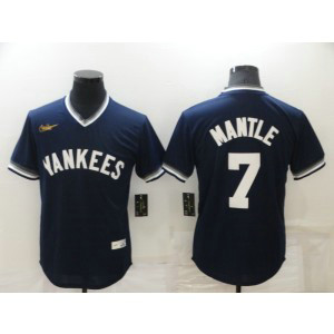 MLB Yankees 7 Mickey Mantle Navy Nike Cooperstown Throwback Men Jersey