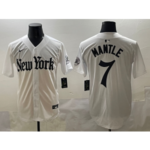 MLB Yankees 7 Mickey Mantle New White Nike Cool Base Men Jersey