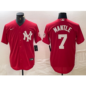 MLB Yankees 7 Mickey Mantle Red Nike Cool Base Men Jersey