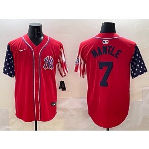MLB Yankees 7 Mickey Mantle Red USA Flag Nike Cool Base Men Jersey