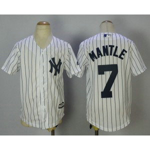 MLB Yankees 7 Mickey Mantle White Cool Base Youth Jersey