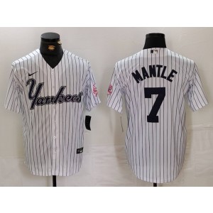 MLB Yankees 7 Mickey Mantle White Nike Cool Base Men Jersey