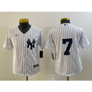 MLB Yankees 7 Mickey Mantle White Nike Cool Base Youth Jersey