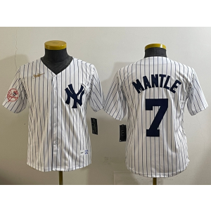 MLB Yankees 7 Mickey Mantle White Nike Cool Base Youth Jersey