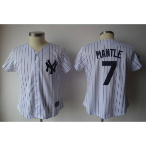 MLB Yankees 7 Mickey Mantle White Strip Fashion Women Jersey