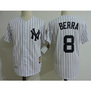 MLB Yankees 8 Yogi Berra White Cooperstown Collection Throwback Men Jersey