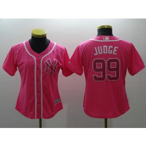 MLB Yankees 99 Aaron Judge Pink Cool Base Women Jersey