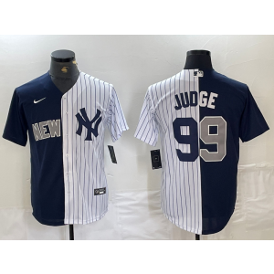 MLB Yankees 99 Aaron Judge White Blue Split Nike Cool Base Men Jersey