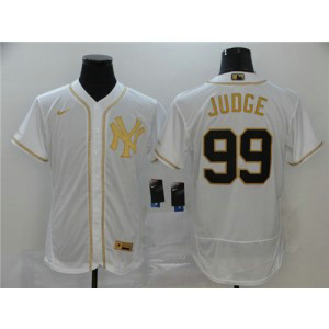 MLB Yankees 99 Aaron Judge White Gold 2020 Nike Flexbase Men Jersey