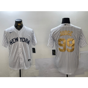 MLB Yankees 99 Aaron Judge White Gold Number Nike Cool Base Men Jersey
