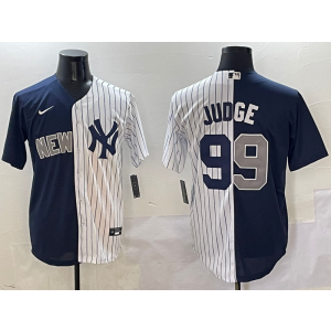 MLB Yankees 99 Aaron Judge White Navy Split Nike Cool Base Men Jersey