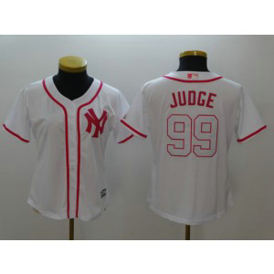 MLB Yankees 99 Aaron Judge White Pink Cool Base Women Jersey