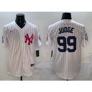 MLB Yankees 99 Aaron Judge White Pink Nike Cool Base Men Jersey