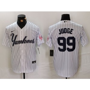 MLB Yankees 99 Aaron Judge White Team Logo Nike Cool Base Men Jersey