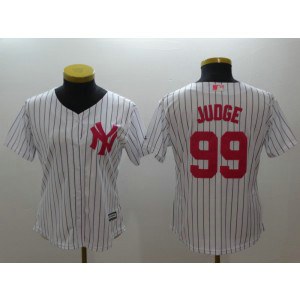 MLB Yankees 99 Aaron White Pink Cool Base Women Jersey
