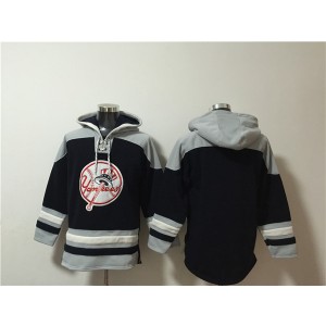 MLB Yankees Blank Black Grey Ageless Must-Have Lace-Up Pullover Hoodie