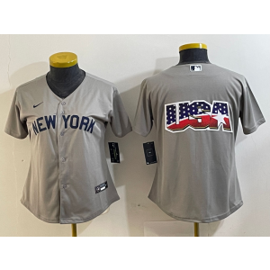 MLB Yankees Blank USA Grey Nike Cool Base Women Jersey