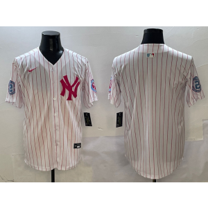 MLB Yankees Blank White Pink Nike Cool Base Men Jersey